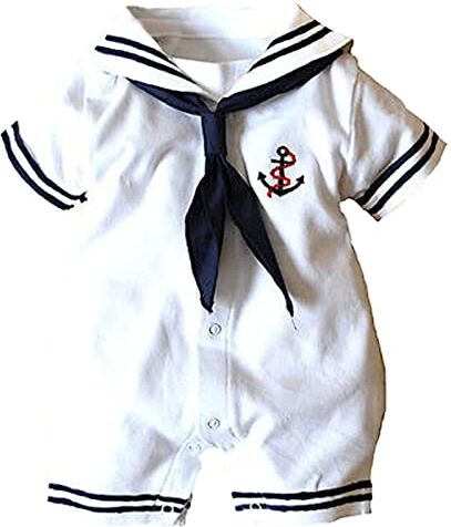 Geagodelia Pagliaccetto Neonato Estivo con Berretto Abito da Marinaio Bimbo 0-24 Mesi 2 Pezzi Cosplay Festa Tuta Neonato Maschio Tutina a Manica Corta (A-Bianco, 9-12 Months)