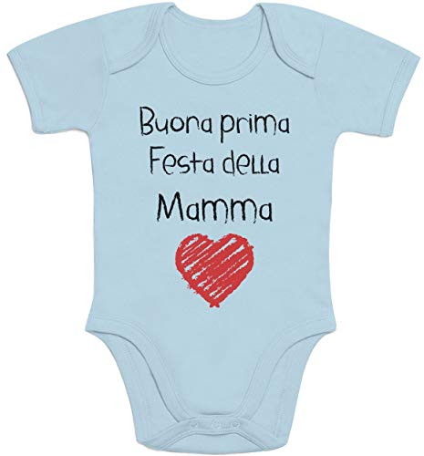 Shirtgeil Body neonato manica corta Idee Regalo Buona Prima Festa della Mamma regali 3-6 Mesi Celeste