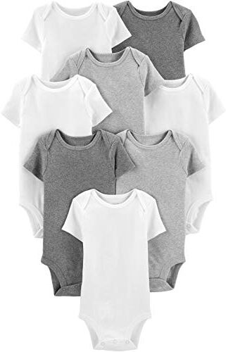 Simple Joys by Carter's Neutral Short-Sleeve Bodysuit Body, Bianco/Grigio Chiaro Puntinato/Grigio Medio Puntinato, 6-9 Mesi (Pacco da 8) Unisex-Bimbi