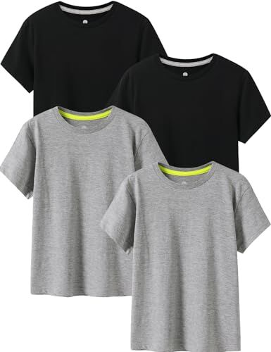 LAPASA Pacco da 4 T-Shirt 100% Cotone Bambini e Ragazzi Unisex K01 Abbigliamento Estivo Magliette Manica Corta Colori Assortiti Tinta Unica Multicolore 11-12 Anni