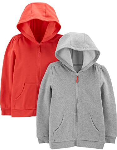 Simple Joys by Carter's 2-Pack Fleece Full-Zip Hoodies Felpa con Cappuccio, Arancione/Grigio Puntinato, 6 Anni (Pacco da 2) Bambina