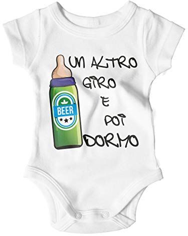 STAMPATEK Body Neonato Divertente Birra e poi Dormo Bodino Manica Corta Idea Regalo Nascita Tutina Neonato Bimbo Bimba