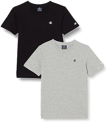 Champion Legacy Legacy Basics B S-S 2-Pack Crewneck T-Shirt, Nero/Grigio Melange Chiaro, 5-6 Anni Bambino FW23