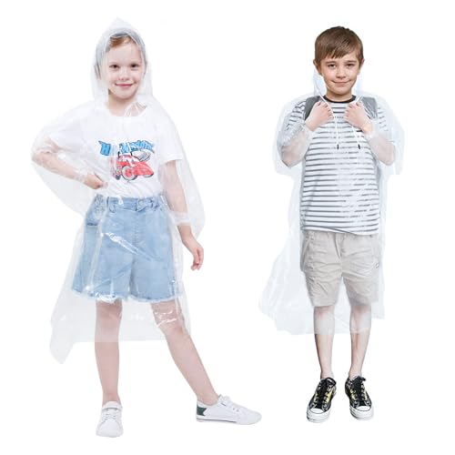 Vicloon 5Pcs Impermeabile per Bambini, Poncho Impermeabile da Pioggia per Bambini, Impermeabile per Bambini Usa e Getta, Poncho Impermeabile Con Cappuccio, Poncho Impermeabile Di Emergenza per Bambini