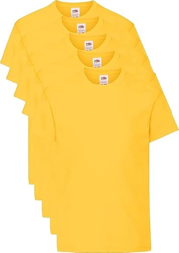 Fruit of the Loom T Originale Shirt, Giallo, 7-8 Anni (Pacco da 5) Unisex-Bambini e Ragazzi