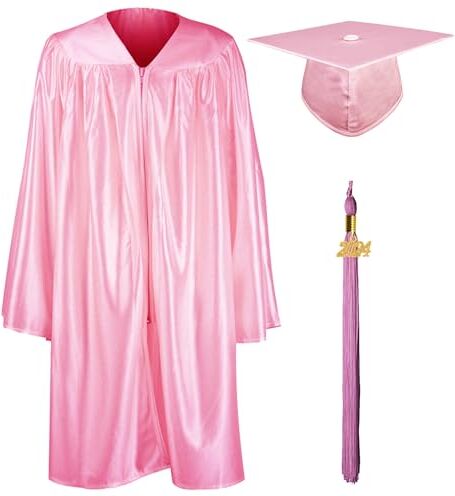 GraduationMall Ragazzo Ragazza Toga Laurea Cappello e Abito per Bambini 2024 Prescolare Scuola Materna Costume Rosa 33(123-130cm)