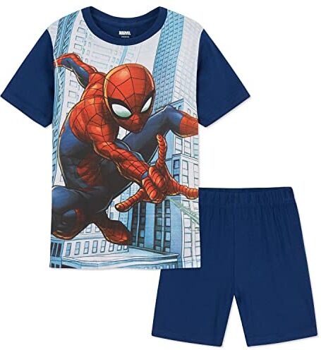 Marvel Avengers Pigiama Bambino Pigiama Spiderman Black Panther Captain America Pigiama Corto Bambino Estivo in Maniche Corte e Pantaloncini Gadget Ufficiale (Blu Spiderman, 7-8 Anni)