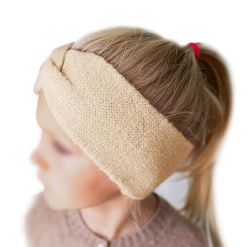 PaPIerDraCHeN Fascia per capelli per bambini in maglia – beige – comoda ed elegante con nodo – accessorio perfetto per ragazzi e ragazze