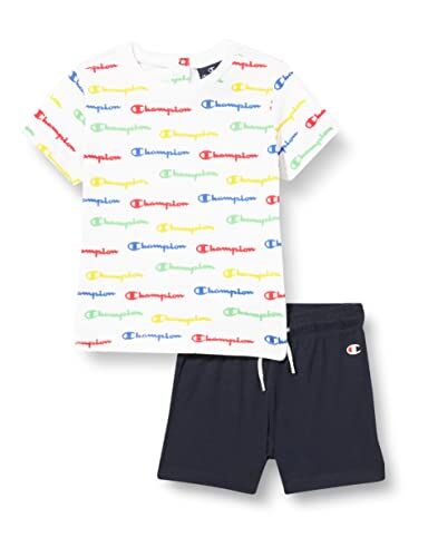 Champion Legacy American Classics-all-Over S/S T-Shirt & Shorts Completo, (Bianco/Blu Marino), 2 Anni Bimbo 0-24