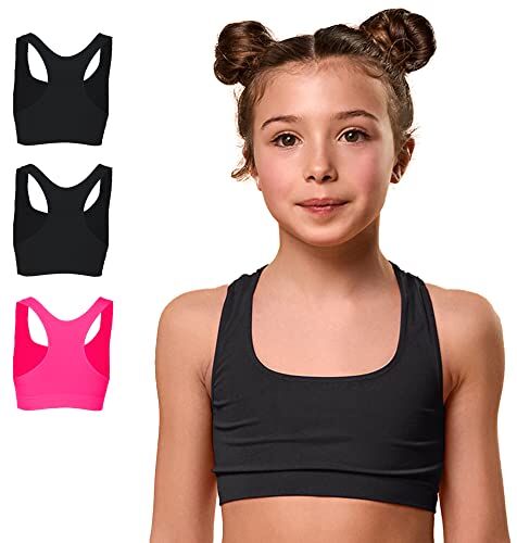 FOCENZA Top Bambina in Microfibra, Elasticizzato e Confortevole Ideale per Ginnastica e Sport, Multipack da 3 Pezzi in Vari Colori, Made in Italy (Nero-Nero-Bubble Fluo, M)