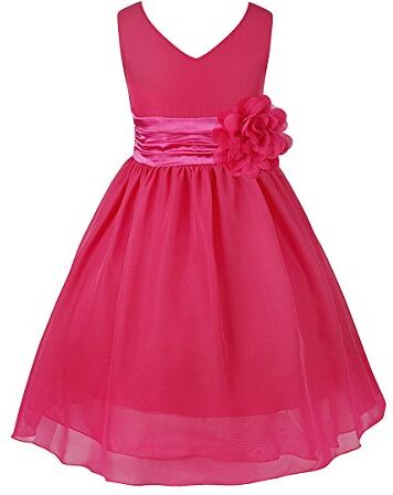 iEFiEL Vestito da Ragazza Principessa Abito da Sera Bambine Abiti da Sposa Damigella d'Onore Bambina Chiffon Senza Maniche Elegante Fiore Cerimonia 2-14 Anni Rosa Rosso 12 Anni