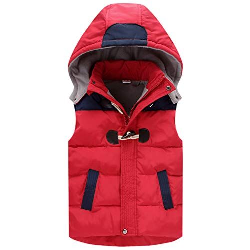 JiAmy Gilet Senza Maniche Bambini Piumino con Cappuccio Giacca Inverno Giubbotto Rosso 2-3 Anni