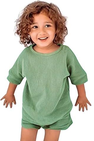 311 Pigiama Estivo 7 Anni Toddler Infant KIds Ragazzi Gilrs Sport maniche corte Top Shorts 2 pezzi Outfit Set vestiti Set Foto Neonata (Green, 9 Months)