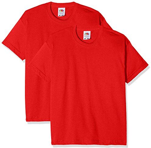 Fruit of the Loom Valueweight Manica Corta T 2 Pack T-Camicia, Rosso (Rosso Rosso), 3-4 Anni (Pacco da 2) Bambini e Ragazzi