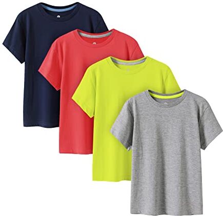 LAPASA Pacco da 4 T-Shirt 100% Cotone Bambini e Ragazzi Unisex K01 Abbigliamento Estivo Magliette Manica Corta Colori Assortiti Tinta Unica Multicolore 5-6 Anni