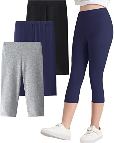 Adorel Leggings Pantaloni 3/4 Capri Bambina Pacco da 3 Nero, Blu Navy, Grigio Chiaro 8-9 Anni (Dimensioni del Produttore 140)