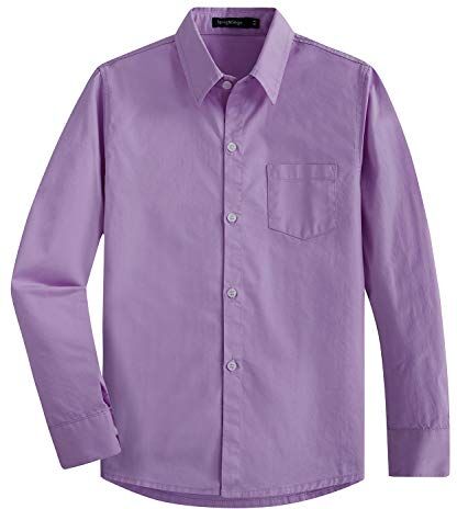 Spring&Gege Ragazzi Uniforme Scolastica Manica Lunga Camicia Tinta Unita per Bambino, Lilla, 11-12 Anni