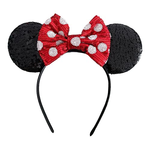 Lilium Kids Cerchietto con paillettes Minnie Mouse ispirato ad Alice con grande fiocco rosso da 12,7 cm, fatto a mano