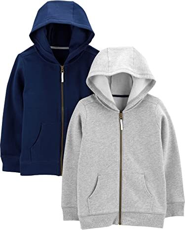 Simple Joys by Carter's 2-Pack Fleece Full Zip Hoodies Fashion, Grigio/Blu Marino, 3-6 Mesi (Pacco da 2) Bimbo