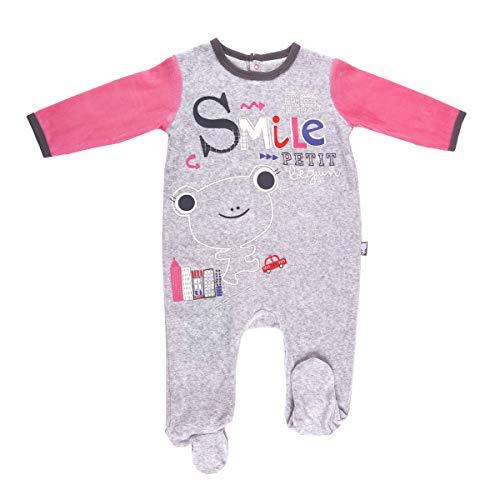 Petit Béguin Pigiama bambino Velluto Grigio Melange Smile Girl – Taglia – 24 mesi (92 cm)