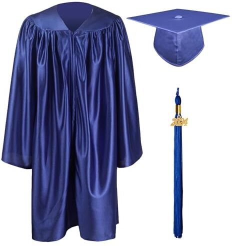 GraduationMall Ragazzo Ragazza Toga Laurea Cappello e Abito per Bambini 2024 Prescolare Scuola Materna Costume Blu Reale 33(123-130cm)