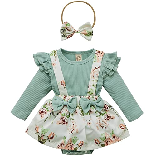 MAHUAOYIXI 2 Pezzi Elegante Tuta Bimba Tutine Neonato Femmina Pagliaccetto Estivo Vestito Abito in Pizzo Floreale Principessa Tutu Bodysuit Tulle Battesimo Jumpsuit + Fascia Bowknot Bambino (C , 3-6 Months )