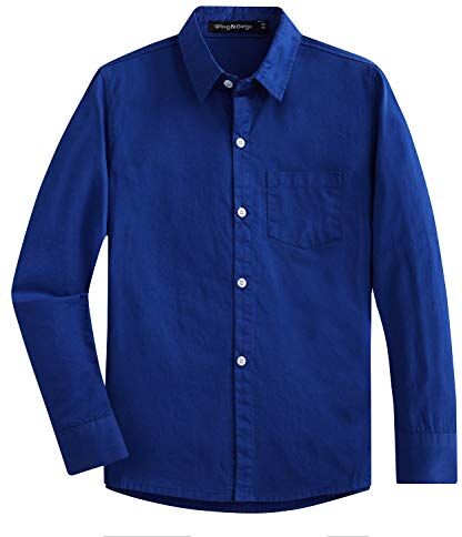 Spring&Gege Ragazzi Uniforme Scolastica Manica Lunga Camicia Tinta Unita per Bambino, Blu Reale, 7-8 Anni