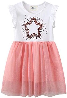 Kfnire Vestito Bambina Cotone • 5-6 Anni(110-115cm) Vestito Unicorno Principessa Bambina Abito Bimba Ricamo Floral Striscia Cartoon Animale Casuale Manica Lunga & Manica Corta Vestito T-Shirt