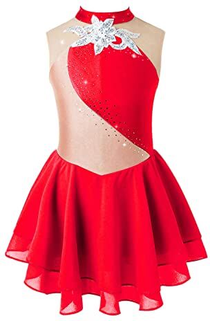 Freebily Abito da Pattinaggio Artistico Bambina Strass Leotards Body da Balletto Abito da Ballo Latino Vestito Danza Classica Ballerina Jazz Danza Moderna Performance Rosso A 6 Anni