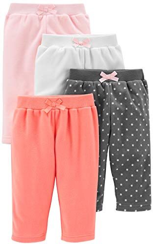 Simple Joys by Carter's 4-Pack Fleece Infant-And-Toddler-Pants, Arancione/Bianco/Carbone Pois/Rosa, 0-3 Mesi (Pacco da 4) Bimba