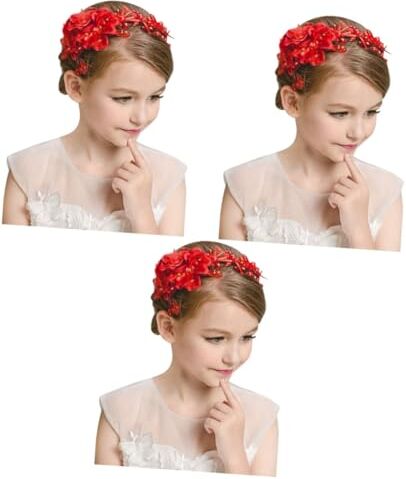 MAGICLULU 3 Pz Copricapo Bambino Copricapo Da Sposa Accessori Per Per Ragazze Adolescenti Accessori Per Per La Sposa Ornamentale Raccolti Rosso Fatto a Mano