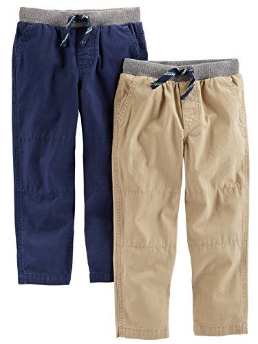 Simple Joys by Carter's 2-Pack Pull On Pant Pantaloni, Marrone Kaki Chiaro/Blu Marino, 3 Anni (Pacco da 2) Bimbo