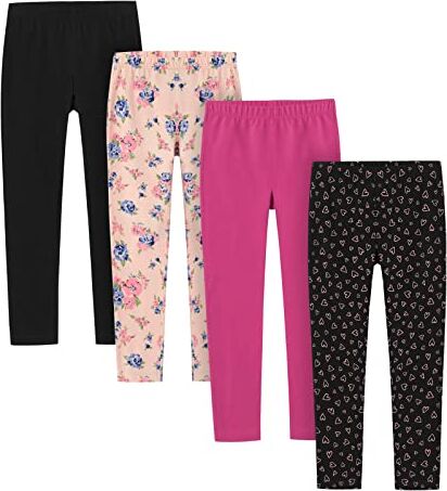 LAPASA Pacco da 4 Leggings Bambina Sportivi Yoga Elastici Comodi G11 5-6 Anni Nero, Floreale 1, Rosa, Cuori Rosa