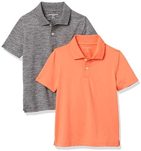 Amazon Essentials Polo Sportive da Allenamento Bambini e Ragazzi, Pacco da 2, Arancione/Grigio, 8 Anni