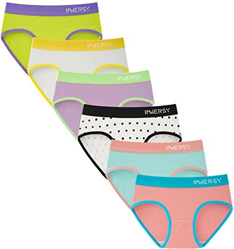 INNERSY Slip Bambina 12 Anni Cotone Mutande Ragazza Sportive Intimo Adolescenti 8-16 Multipack 6 (10-12 Anni, 5 Multicolore/1 Pois)