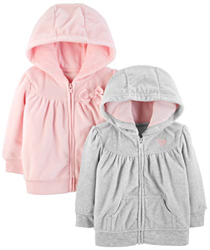 Simple Joys by Carter's 2-Pack Fleece Full Zip Hoodies Baby-Products, Grigio Chiaro/Rosa, 12 Mesi (Pacco da 2) Bimba