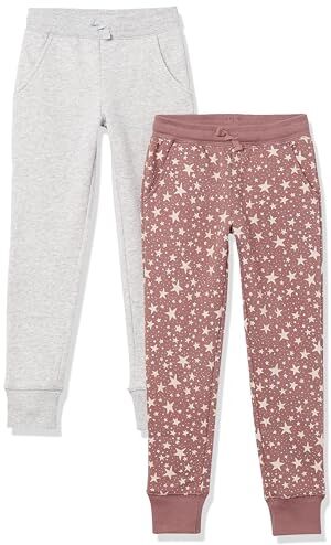 Amazon Essentials Joggers Bambine e Ragazze, Pacco da 2, Grigio Chiaro Puntinato/Malva Stelle, 2 Anni