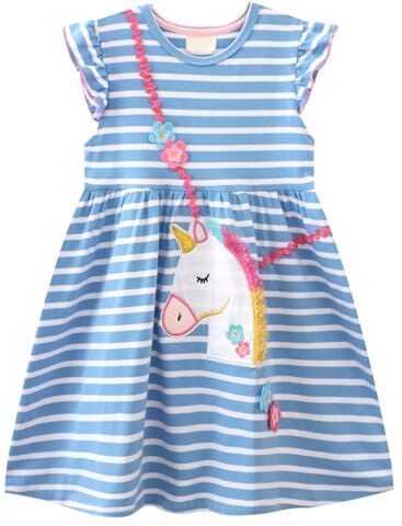 Codkkre Vestito Unicorno per Bambina Abiti Cotone da Ragazza Bambine Vestitos Girocollo Bambina Abito da Principessa per la Festa Estiva Taglia 7 Anni