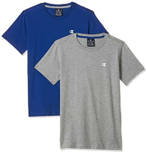 Champion Legacy- Classic C-Logo S/S, T-Shirt Bambini e ragazzi, Grigio (Melange Chiaro)/ Blu, 15-16 anni ( pacco da 2)