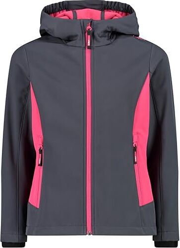 CMP Giacca in Softshell da bambini con cappuccio fisso, Titanio-Fuxia, 92