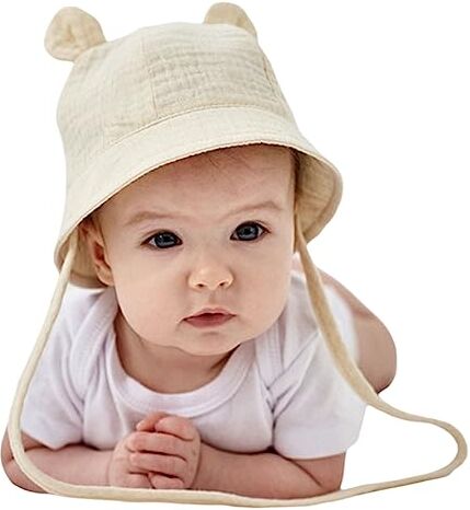 Loalirando Cappello da Sole Neonate 0-24 Mesi Cappello in Cotone 100% Morbido Anti-UV per Neonate Regalo Estate Cappello da Spiaggia (A-Beige, 3-12 Months)