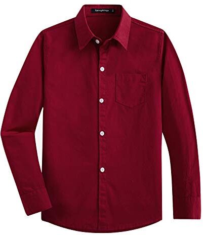 Spring&Gege Ragazzi Uniforme Scolastica Manica Lunga Camicia Tinta Unita per Bambino, Bordeaux, 7-8 Anni