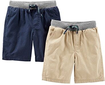 Simple Joys by Carter's Shorts, Pack of 2, Marrone Kaki Chiaro/Blu Marino, 4 Anni (Pacco da 2) Bimbo