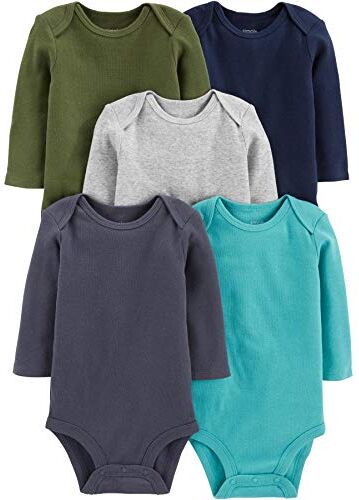 Simple Joys by Carter's Long-Sleeve Bodysuit Pack of 5 Body, Blu/Blu Marino/Blu Marino Slavato/Grigio Puntinato/Verde Oliva, 0 Mesi (Pacco da 5) Unisex-Bimbi