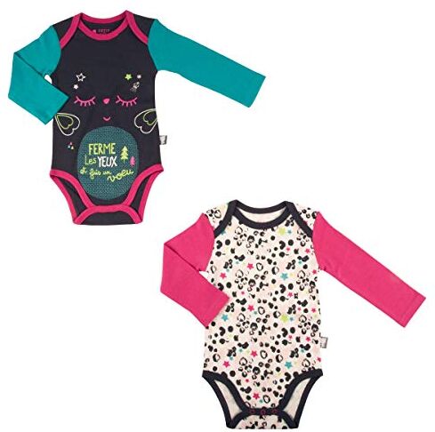 Petit Béguin Set di 2 body Bambino Ragazza Maniche Lunghe Wish – Taglia – 6 mesi (68 cm)