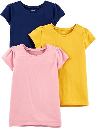 Simple Joys by Carter's Short-Sleeve Shirts And Tops, Pack of 3 Infant Toddler-t, Blu Marino/Giallo Senape/Rosa, 12 Mesi (Pacco da 3) Bambina