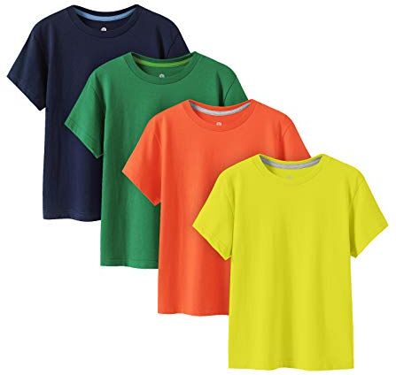 LAPASA Pacco da 4 T-Shirt 100% Cotone Bambini e Ragazzi Unisex K01 Abbigliamento Estivo Magliette Manica Corta Colori Assortiti Tinta Unica Multicolore 3-4 Anni