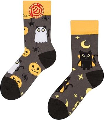 Dedoles Calzini Unisex Donna Uomo & Bambini Calze Cotone con tanti Design divertenti sinistra destra diversi, colore: Grigio, disegno: Gatto di Halloween, taglia: 27-30