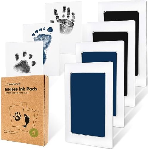 KeaBabies Impronta a mano e impronta Baby Set 4pcs Impronta a mano Baby Inkkless Stamp Pad Set di impronta del bambino, Set di impronta a mano Set di impronta Baby Gift Paw Imprint Set Dog (Jet/Navy)