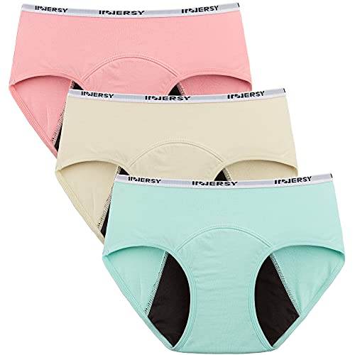 INNERSY Mutande Ciclo Mestruale Ragazza Set Cotone Culotte Mestruali Impermeabili Slip Multipack 3 (16 Anni, Rosa/Beige/Verde)